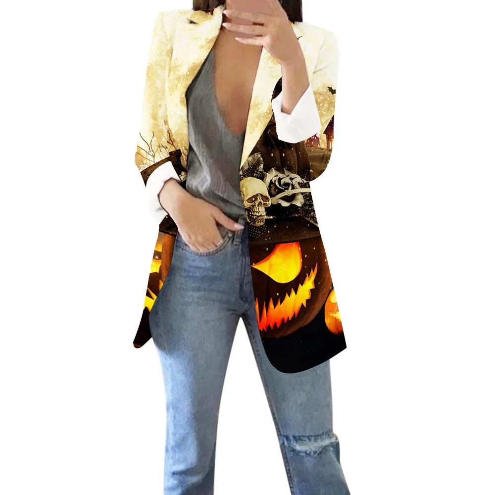 Halloween Themed 3D Printing Women Casual BlazerKorean Version  Loose Fashion Suit Jacket Simple Office Ladies Tops