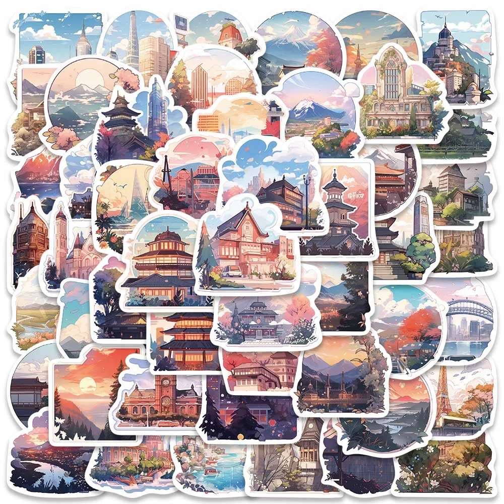 

10/30/50pcs Anime Cartoon View Landscape Stickers Aesthetic Decals Toy DIY Laptop Phone Guitar Luggage Waterproof Sticker