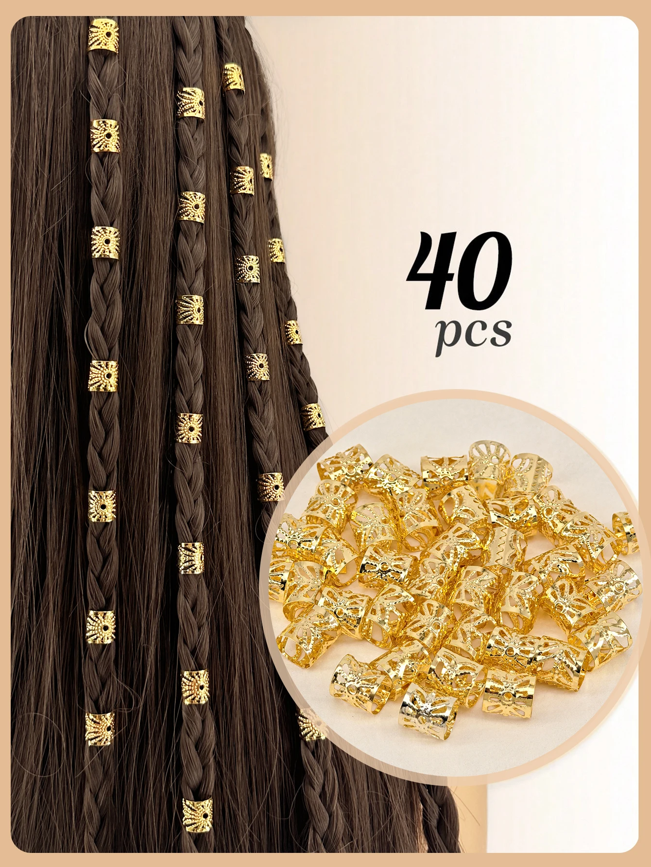 Gold Dreadlock Hair Accessories - Adjustable Braiding Cuffs for Women and Girls (40 Pieces)