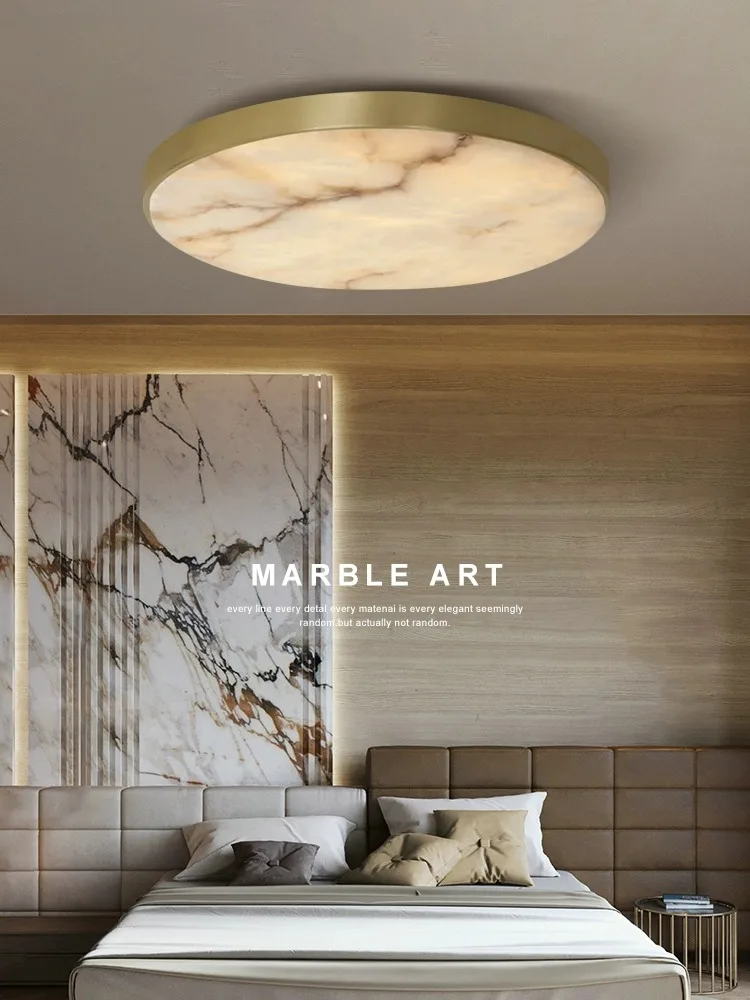 2024 Modern All Copper Ceiling Lamp Real Natural Marble Light Fixture Luxury Black Gold Home Decor Bedroom Lampara De Techo