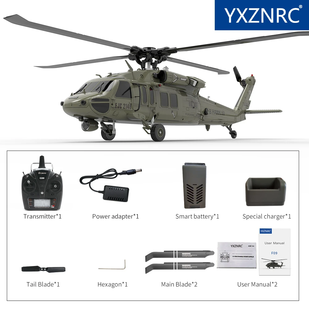 Yxznrc F09 Rc Helicopter 147 Scale Uh60 Black Hawk 6ch 3d Flybarless