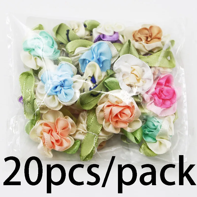 (20pcs/pack) 20*40mm Double Ribbon Leaf Silk Flower Simulation Jasmine Flower Hand Sewn Braided Hair Accessory Party Decoration