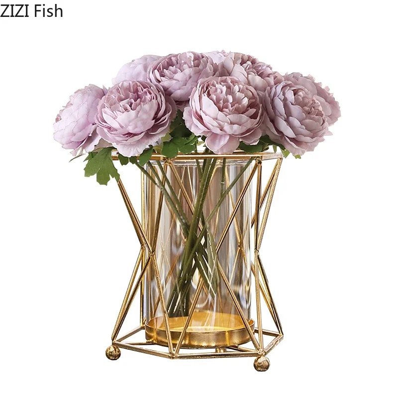 金色の花模様の金属製花瓶 金色の金属製花瓶,フラワーアレンジメント,合金メッキガラスの