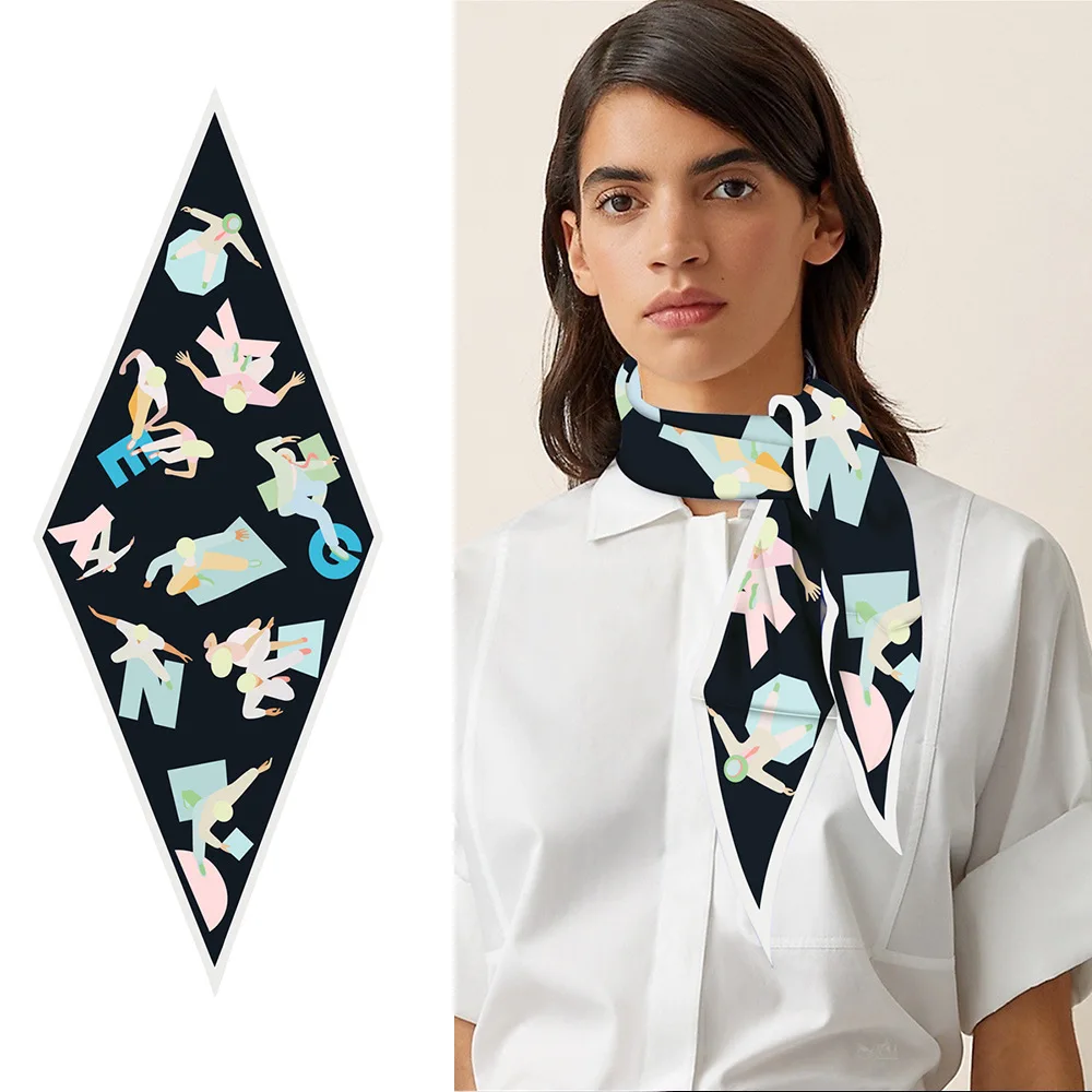 

New Diamond Shape Silk Scarf Women Dancer Print Luxury Brand Scarves Hijab Fashion Women's Scarf Shawl Foulard