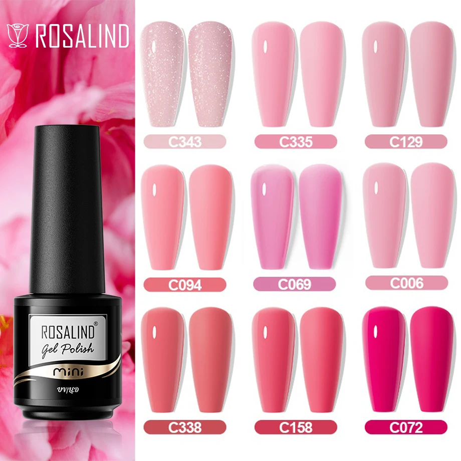 

ROSALIND Pink Purple Series Nail Polish UV LED Gel Nail Art Varnish Manicure Semi Permanent Nail Gel Base Top Coat Gel Lacquer