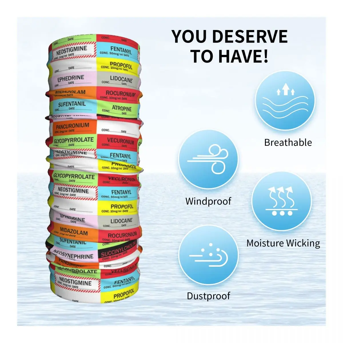 Anesthesia Medication Labels Bandana Neck Warmer Men Winter Hiking Ski Scarf Gaiter Doctor Nurse Medicine Face Cover