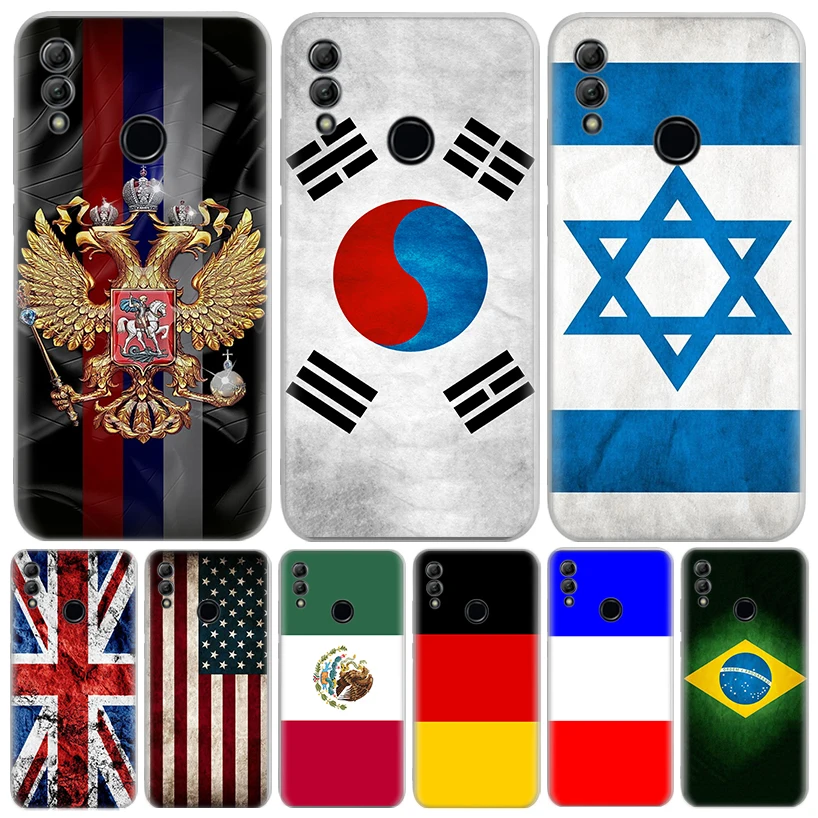 Bandiera Nazionale Ru Fr Uk Custodia Per Telefono Per Huawei Honor 10 Lite 9 50 20 8S 8X 8A Pro 9X Y5 Y6 Y7 Y9S P Smart Z 2019 2021 Soft Cover C