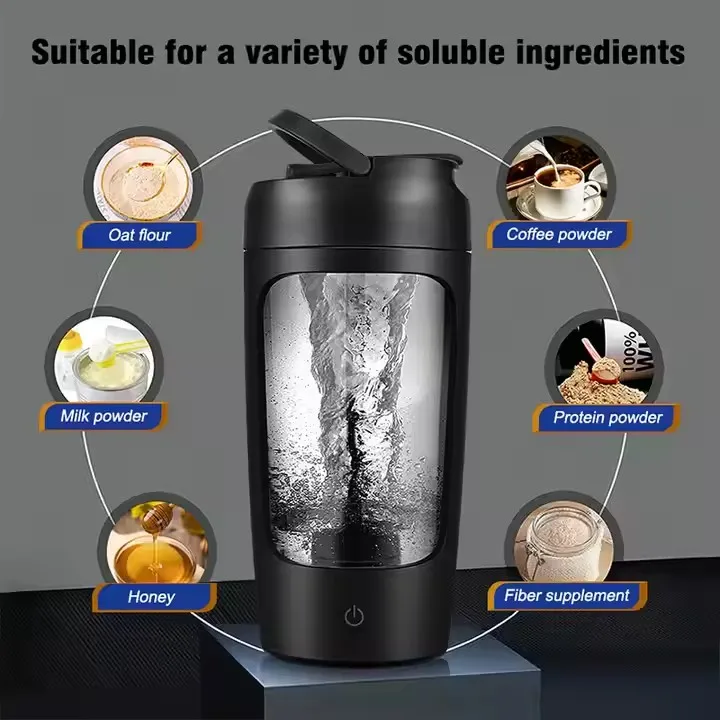 630ml 전기 단백질 셰이커 컵 파우더 저장 용기 믹서 컵 체육관 스포츠 물병 와이어 털 볼 Drinkware