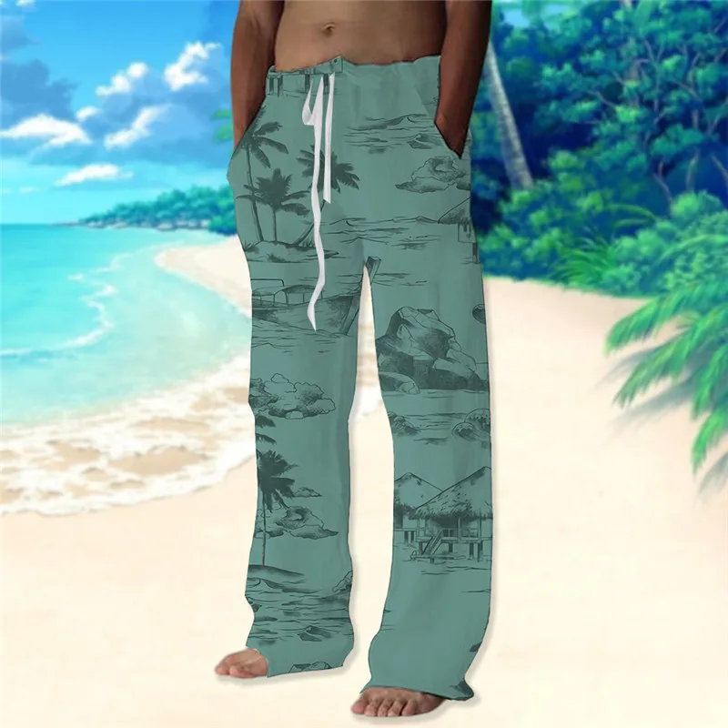 Men's Trousers Summer Pants Beach Pants Drawstring Elastic Waist 3D Print Coconut Tree Graphic Prints Comfort Casual