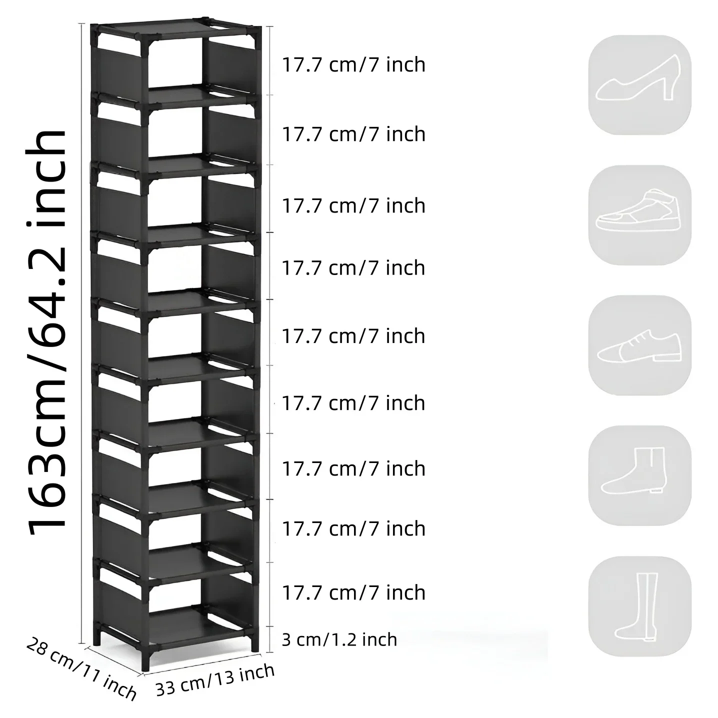 1pc 10-tier Shoe Rack, Steel Frames & Fabric Interlayers Storage Shelf for Entryway Hallway Living Room, Simple Shoe Organizer 6