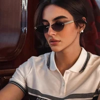 Lunettes de soleil sans monture à rivets œil de chat pour femmes, marque de mode de luxe, ovales et étroites, tendance, élégantes, uniques, 2025 4