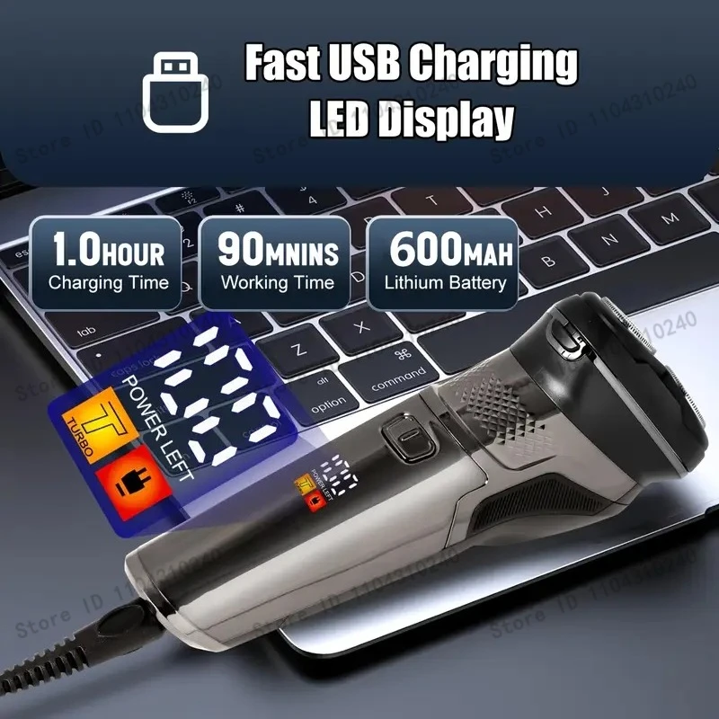 남성용 전기 면도기 USB 충전식 헤어 트리머 3D 플렉시블 플로팅 헤드로 조절 가능한 면도 스트로크 남성용 면도기