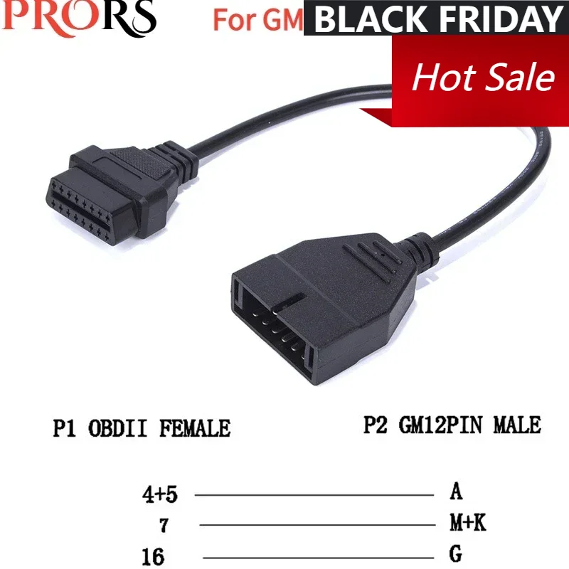 For G-M 12 Pin OBDII OBD2 Auto Diagnostic Connector Adapter Cable 12Pin To 16 Pin Cable for GM Vehicles Auto Scanner Cables