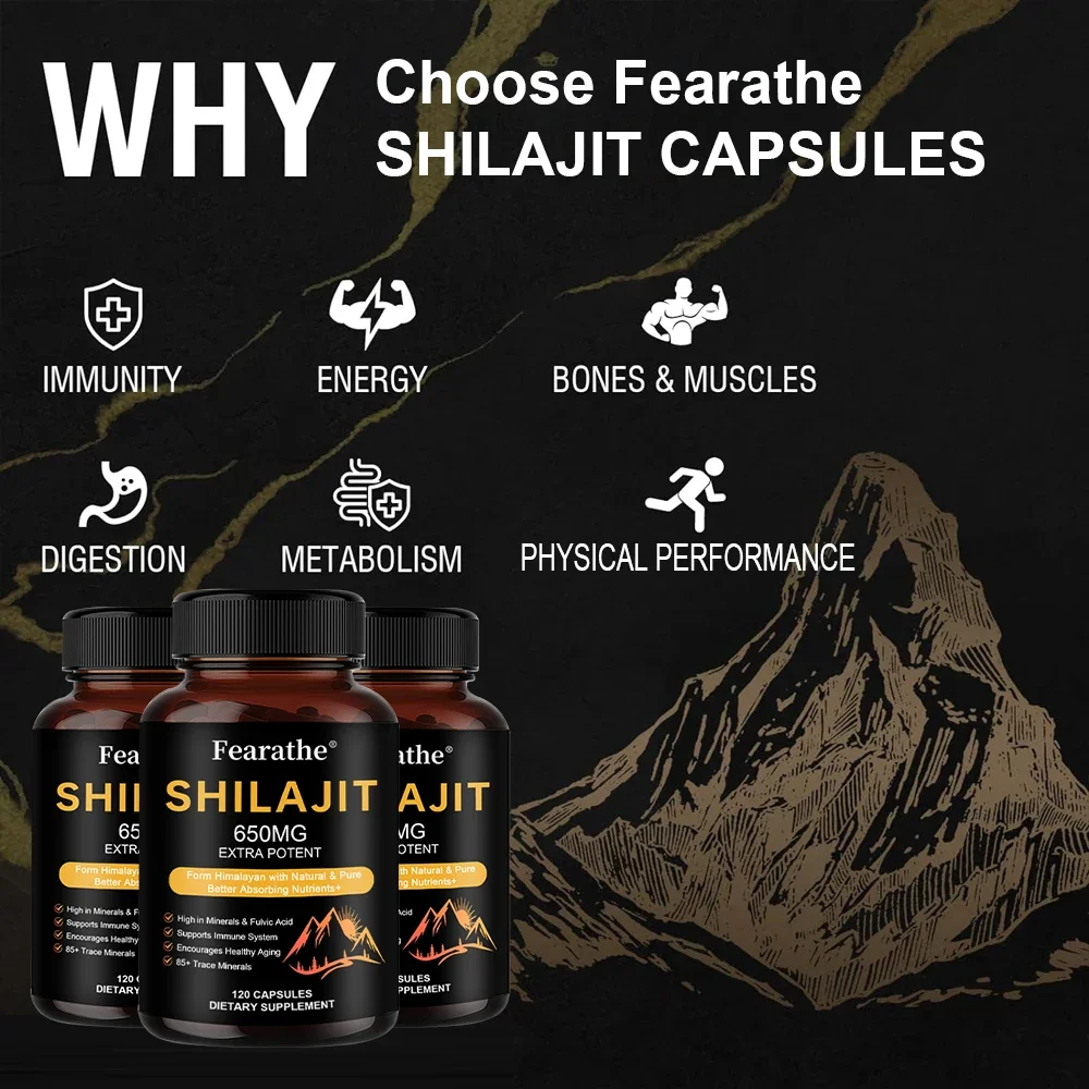 Natural Shilajit Supplement-Vegetarian Capsules for Immunity, Energy, Digestion, Metabolism, Bones and Muscles