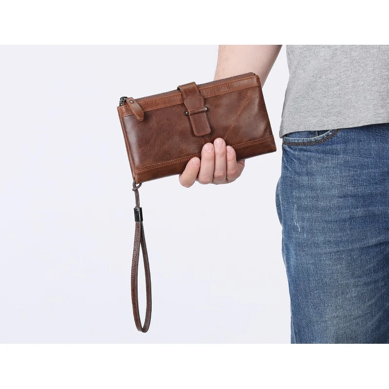 Men's Long Handbag Business Vintage Cow Leather Clutch Man Wallet Brand Long Wallet For Man Casual Handhold Bag Male Purse 6