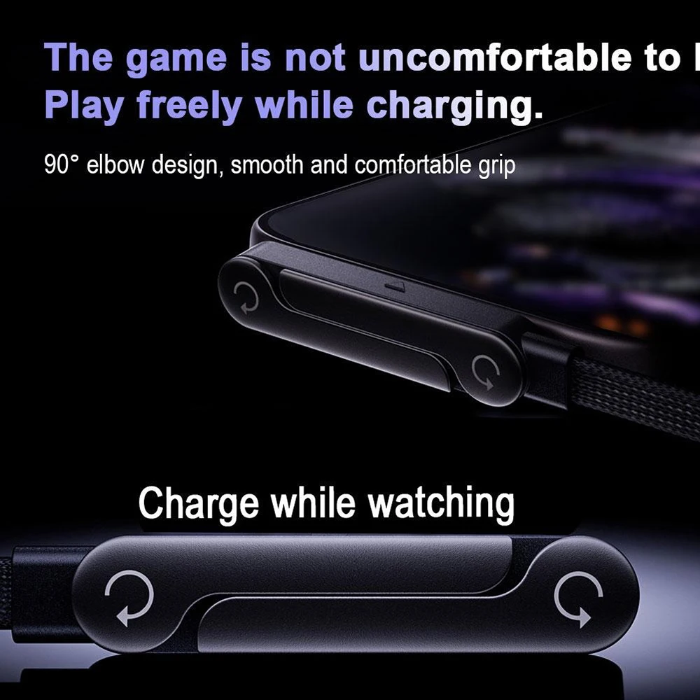 240W 2 in 1 Fast Charging Cable With Integrated Stand Flat USB C Cable Right Angle Charger Cord Foldable Cord For iPhone Samsun 3