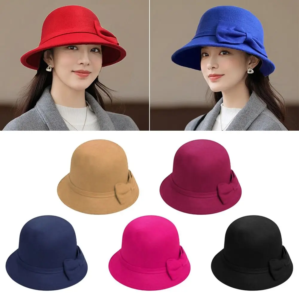 

Elegant Brim Bowler Fedora Hats Church Bowler Cloche Hats Women Vintage Retro Hat Autumn Winter Warm Hat Wool Felt Bucket Cap