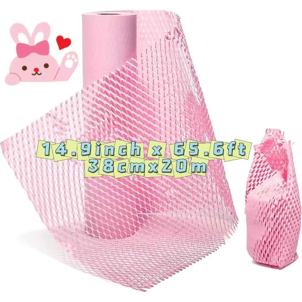 14.9inch x 65.6ft Pink Honeycomb Packing Paper Eco Friendly Recyclable Cushion Material Moving Shipping Supplies Kraft Paper