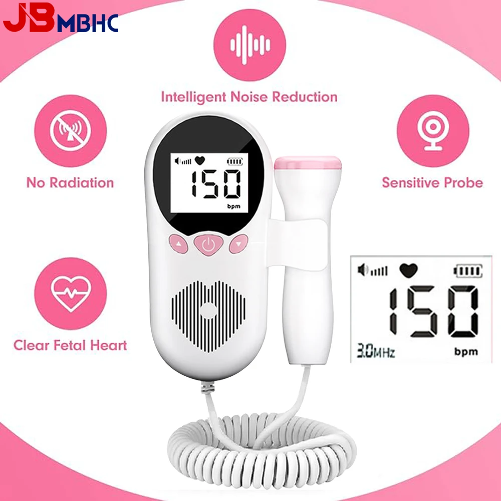 Homehold Fetal Doppler Aggiornato Fetal Home Gravidanza Cardiofrequenzimetro Baby Fetal Heart Rate Detector Display Lcd Nessuna Radiazione