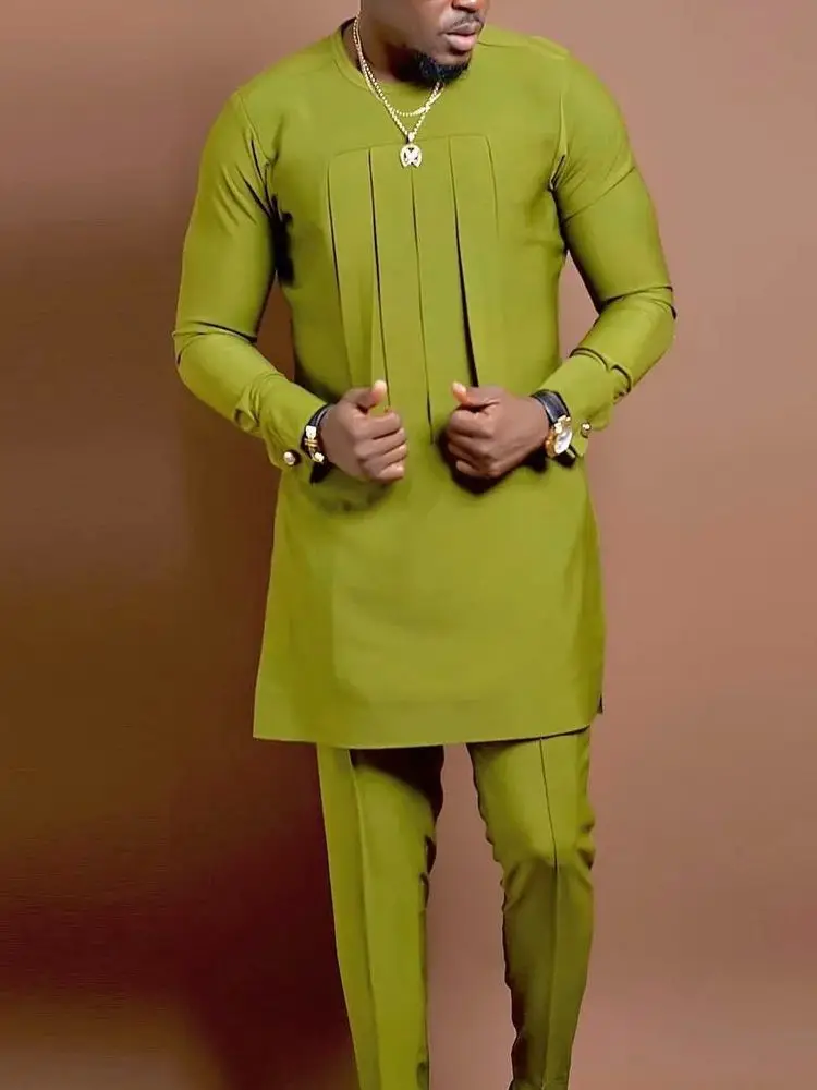 African Set Solid Color Patchwork Kemeja Pria Korea Style Muslim Men Clothing Muslim Men Clothing Pakistan Ropa Islamica Hombre