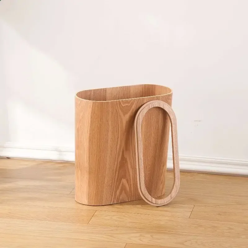 Nordic Stitched Wooden Trash Can Household Living Room Bedroom Kitchen Toilet Gap Super Narrow Creative Paper Basket Walnut Wood