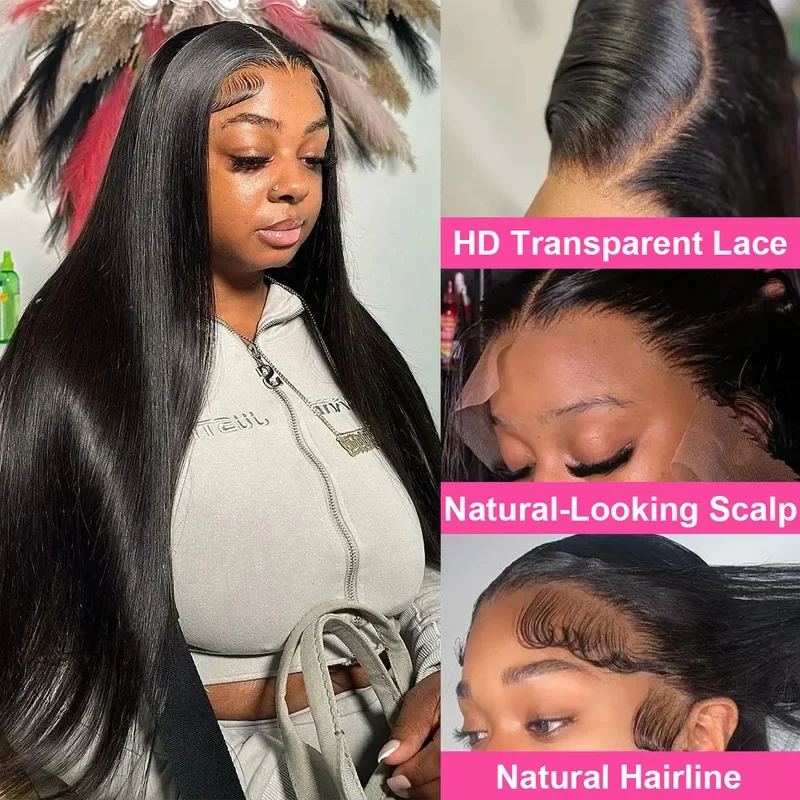 40 Inch 250 Density 13x4 Frontal Wig For Black Women Brazilian Wigs Human Hair 13x6 Straight HD Transparent Lace Front Wigs