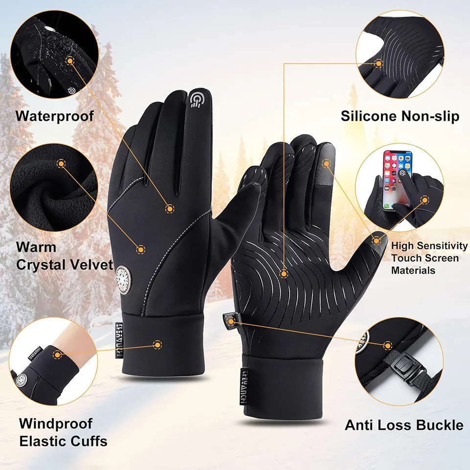 GTUBIKE Cycling Glove Outdoor Sports Running Glove Warm Touch Screen Gym Fitness Full Finger Gloves For Men Women Sports Gloves