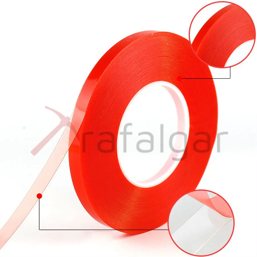 Cinta de doble cara acrílica transparente con soporte rojo - Resopal