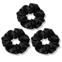 Luxurious 22 Momme Mulberry Silk Hair Scrunchie - Elegant 3.5cm Elastic Hair Tie (3PC Black)