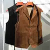 Corduroy Men Vest Cotton Light Brown New Style Notched Lapel Solid Color With Pockets Gilet For Male Clothing жилетка 1