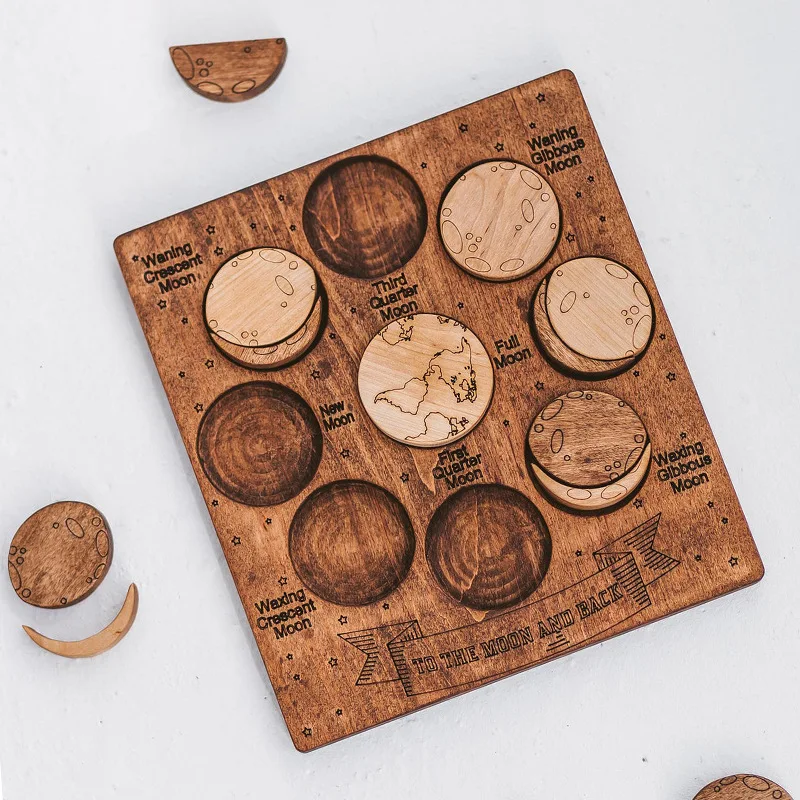 

Natural Wood Laser Engraving Moon Phase Total Lunar Eclipse Puzzles Children's Educational Toys Teaching Props Crafts Home Decor