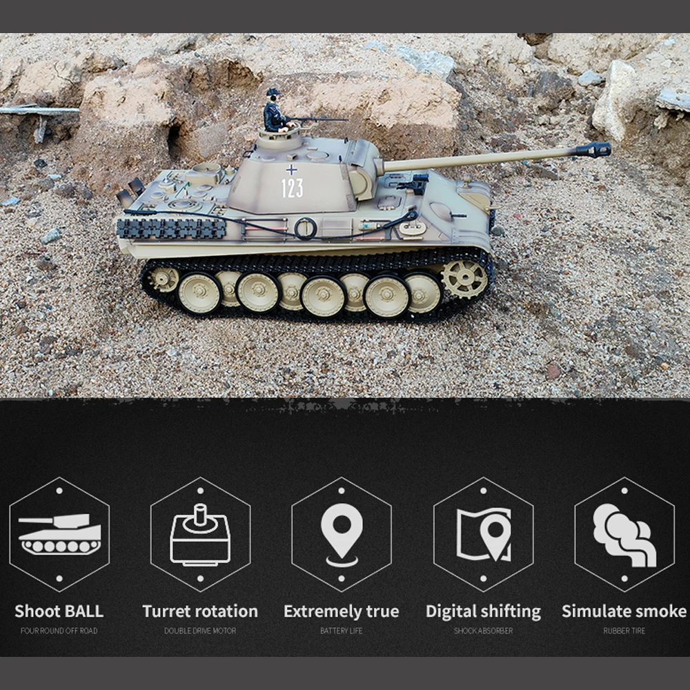 German Heavy Remote Controlled Tank  Panzerkampfwagen Ausf G 1/16 Scale TK7.0 Desert Yellow RC Tank Airsoft BB Shooting 2