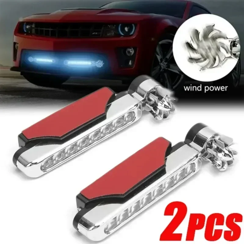 1-2pcs LED Wind Powered Car Daytime Running Light Auto Decorative Lamp with Rotating Fan No Need External Power Supply DRL Bulb