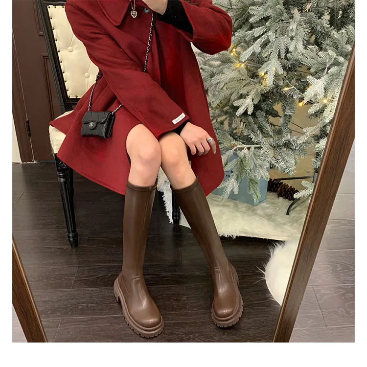 여성용 두꺼운 밑창 부츠, 큰 튜브 둘레, 통통한 소녀 부츠, 양털 안감 따뜻한 겨울 부츠,  n 나이트 부츠, 2022 신상품