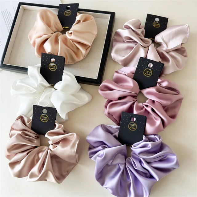 Satin Silk Like Hair Scrunchies Black Big Hair Ties For Girl Scrunchie Solid Color Hair Accessories Scrunch Headbands For Women 1