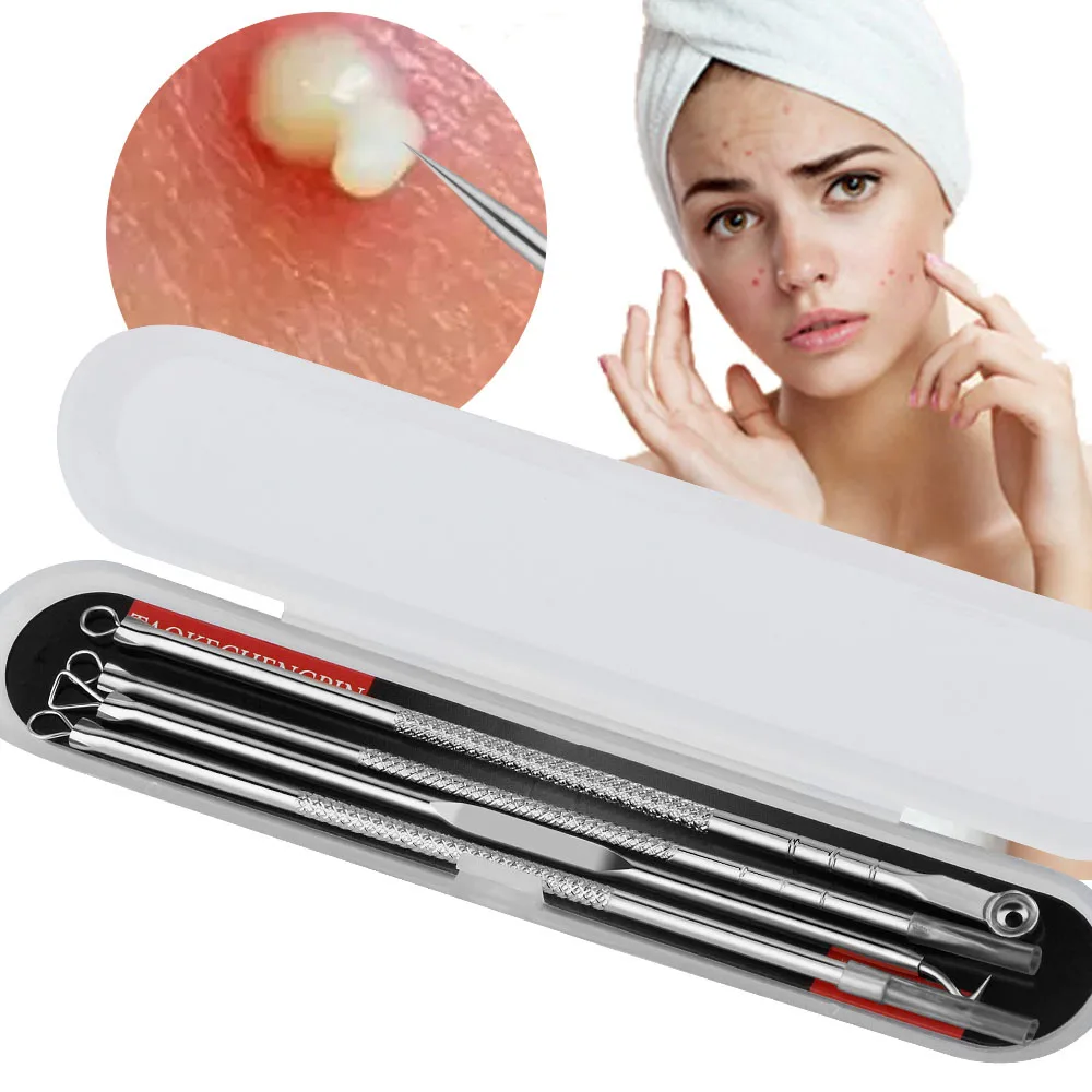 4Pcs Blackhead Acne Remover Set Beauty Skin Care Pore Cleaner Acne Needle Pimple Stainless Steel Pimple Needles Removal Tools 6