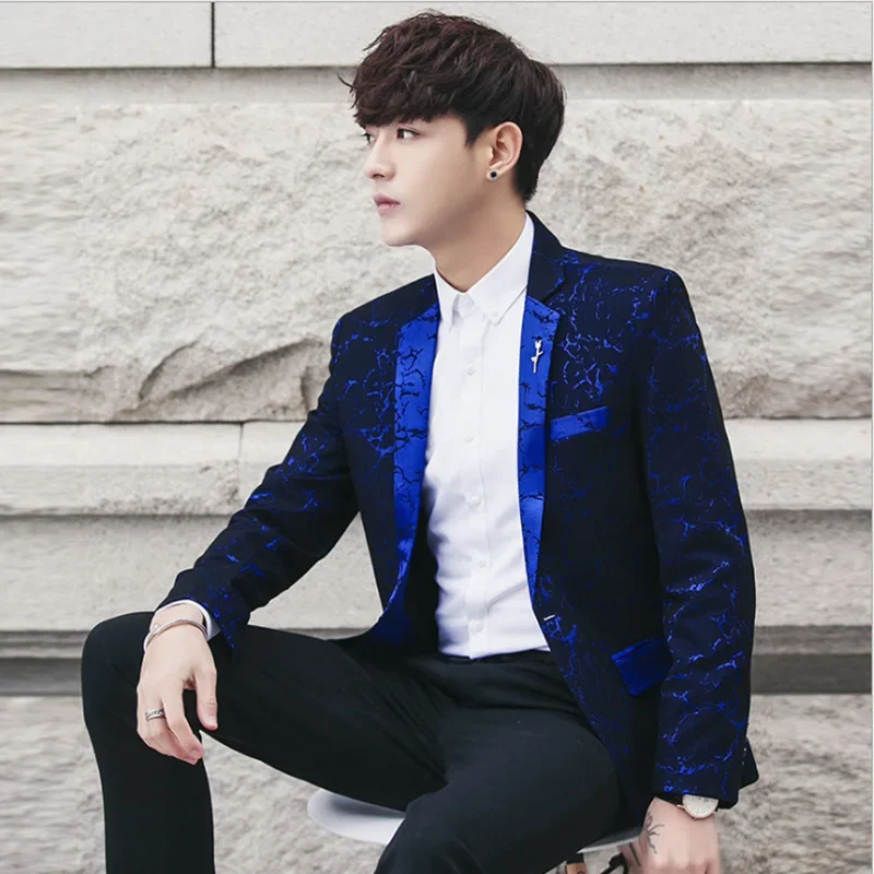 New Men's Lightning Printed Casual Suit jacket Youth Fashion Single Button Patterned Suit jacket