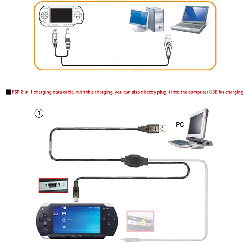 1 Stück 2 In 1 USB-Ladegerät für PSP 1000 2000 3000 3001 3004 Spielkonsole USB-Datenkabel + Ladekabel Kabel Spielzubehör ﻿ – Detail 7