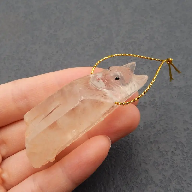 Natural Stone Nugget Red Quartz Carved Wolf Pendant Bead,61x23x21mm 42g Handmade Jewelry Accessory