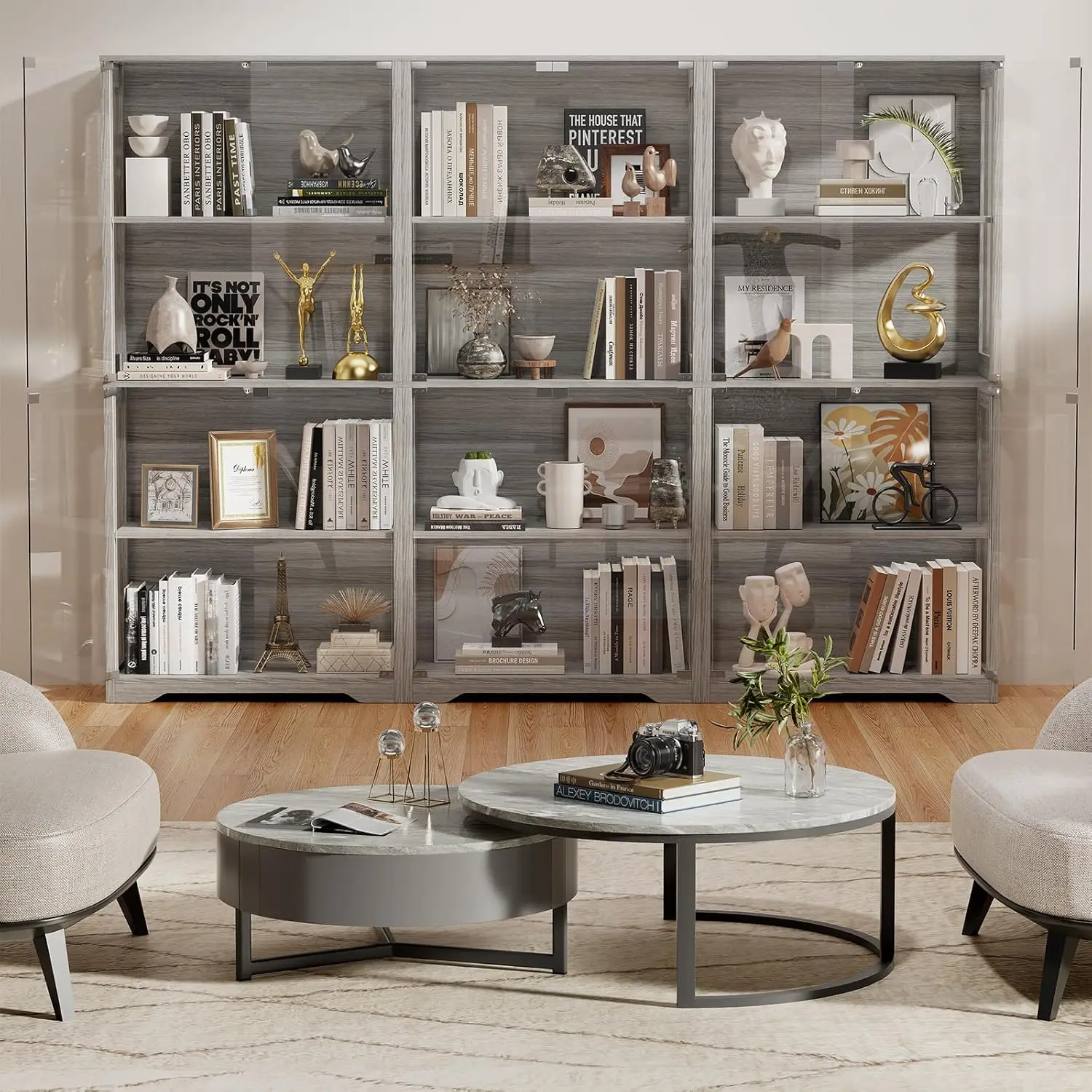 Display Cabinet with Glass Doors, 4-Tier Curio Cabinet with 3 Color Lights for Collectibles