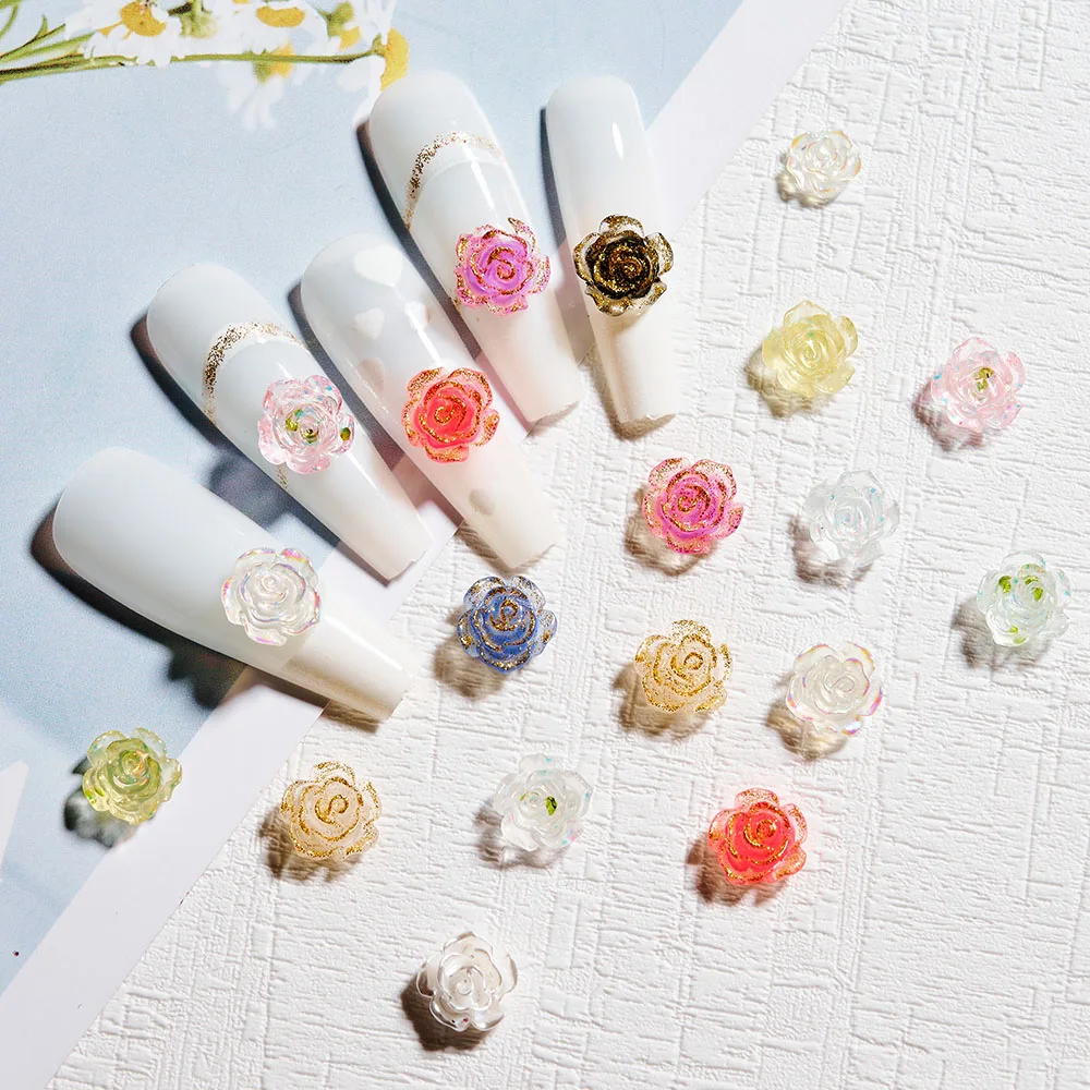 100pcs 3d Acrylic Multilayered Flower Nail Art Decorations Aurora