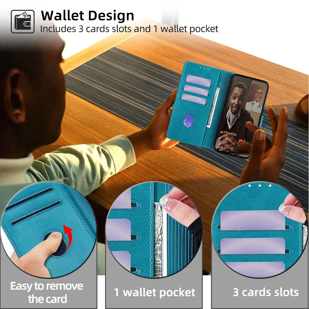 Leather Wallet Phone Case with Magnetic Buckle and Card Slots - Nova Series