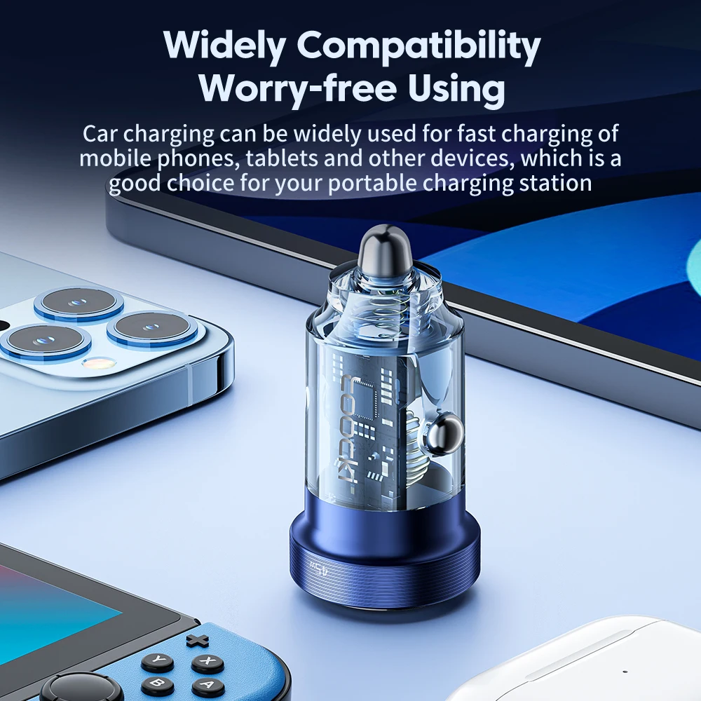 Toocki Type C Car Charger 45W Quick Charge4.0 QC3.0 SCP 5A PD Fast Charging USB C Car Phone Charger For iPhone Xiaomi Samsung