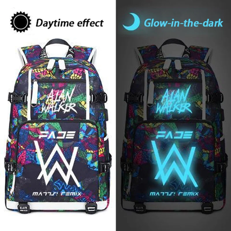 Breathable mesh,With USB,Glow-in-the-dark,Black Orange Yellow Grey,Alan Walker,AlanWalker,School Bags,Anime Backpacks Girls Boys 2
