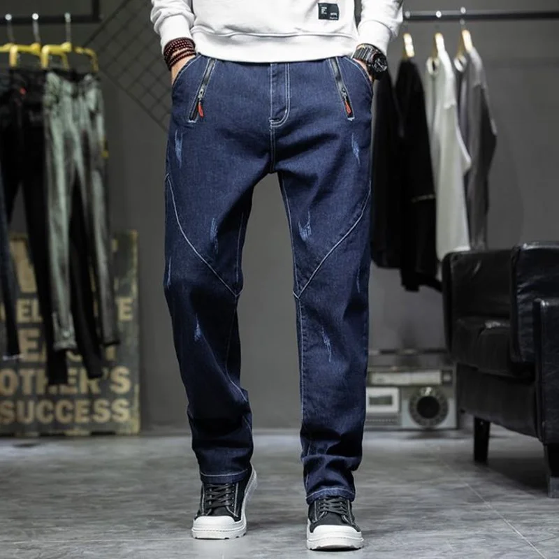 

Men's Harem Jeans Elasticity Loose Mens Hiphop Baggy Denim Pants Leisure Men Clothing Cargo Trousers Big Size 44 Mens Bottoms