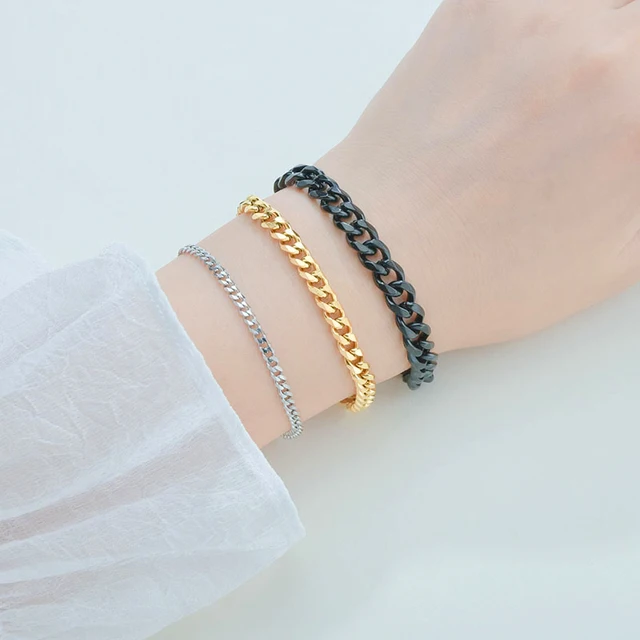 Fashion Stainless Steel Men Curb Cuban Chain Bracelet Women Bracelet On Hand For Couple Unisex Wrist Hand Jewelry Gift Party 2