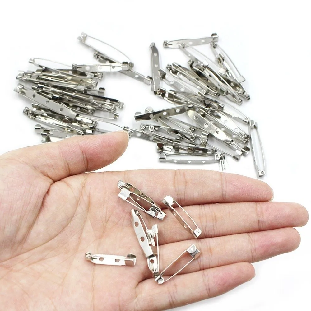 60/80/100pcs 새로운 금속 바 핀 실버 15/20/25/32/38/45mm 배지 핀 백 DIY 공예 브로치 걸쇠 핀 바느질 액세서리