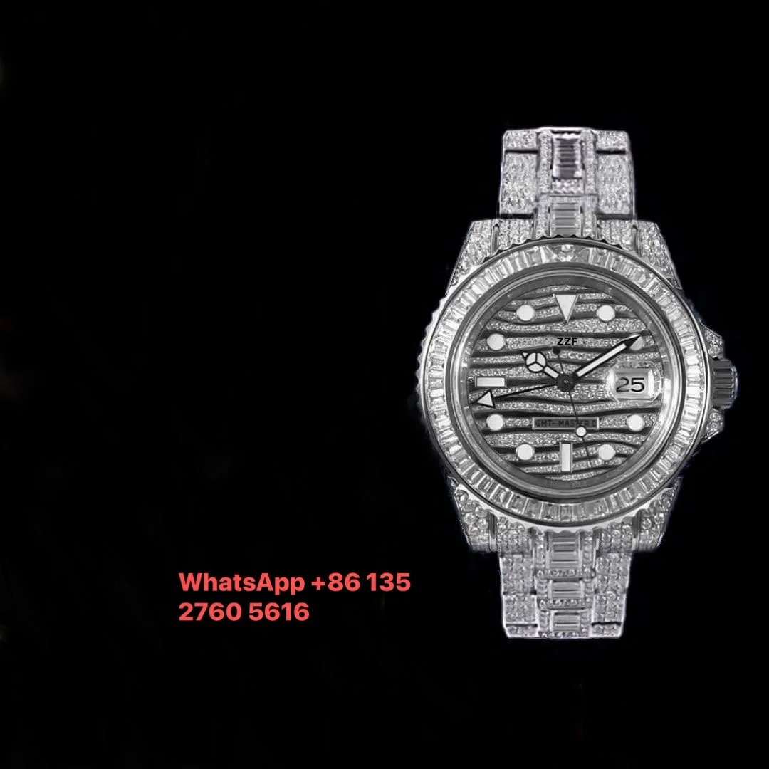 Мужские часы ZZF GMT-Master II полностью Бриллиантовая багета 116719BLRO лучшее издание 3186