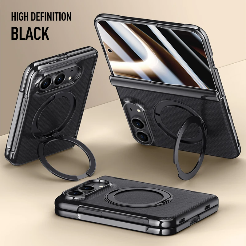 Magnetic PU Leather Plating Case with Rotatable Ring Stand and Privacy Glass
