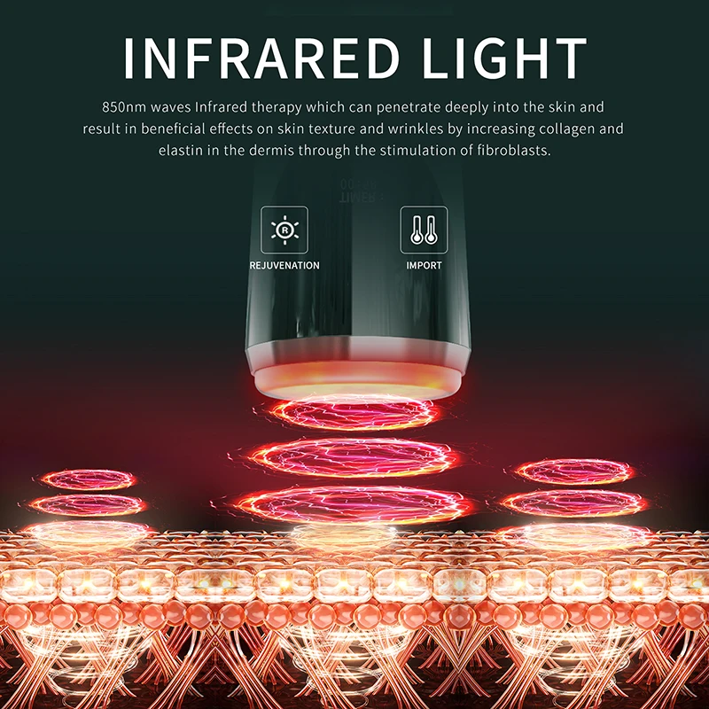 Glass Head Red Light Beauty Device 625nm Far Infrared Light 850nm Therapy Collagen Regeneration Device With Heating Skin Lifting